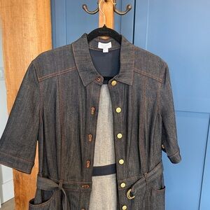 Escada Dark Indigo Denim Short Sleeve Trench with Belt NWOT PRISTINE